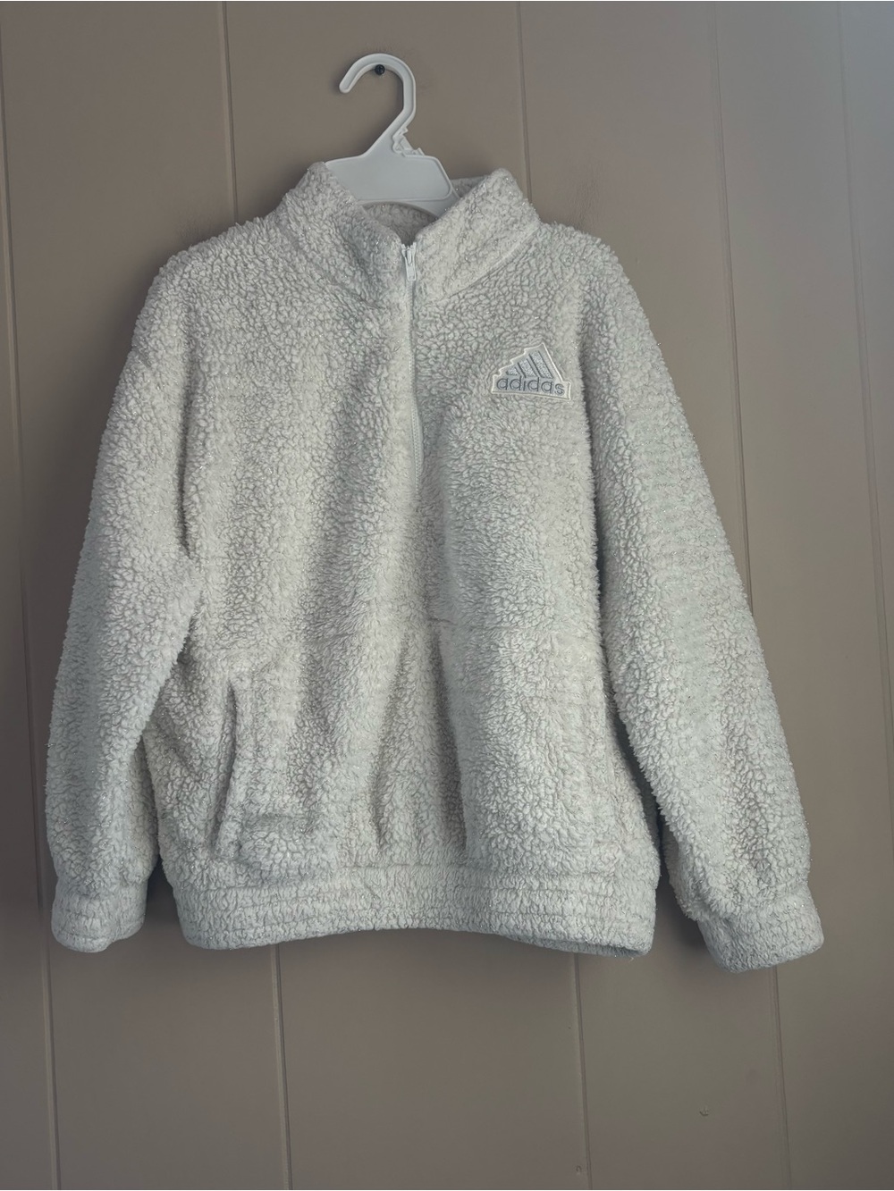 Adidas Girls Medium (10-12) White Sparkle Fleece Quarter-Zip Pullover Sweatshirt